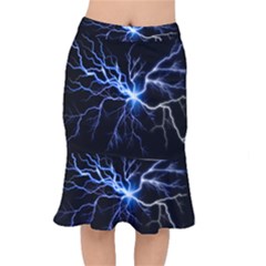 Blue Thunder Colorful Lightning Graphic Impression Short Mermaid Skirt by picsaspassion