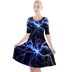 Blue Thunder Colorful Lightning Graphic Impression Quarter Sleeve A-line Dress by picsaspassion