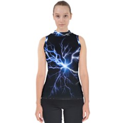 Blue Thunder Colorful Lightning Graphic Impression Mock Neck Shell Top by picsaspassion