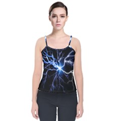 Blue Thunder Colorful Lightning Graphic Impression Velvet Spaghetti Strap Top by picsaspassion