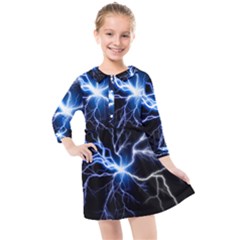 Blue Thunder Colorful Lightning Graphic Impression Kids  Quarter Sleeve Shirt Dress by picsaspassion