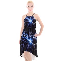 Blue Thunder Colorful Lightning Graphic Impression High-low Halter Chiffon Dress 