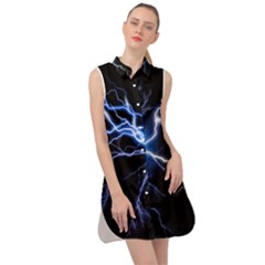 Blue Thunder Colorful Lightning Graphic Impression Sleeveless Shirt Dress by picsaspassion