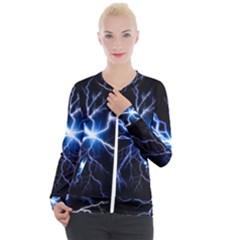 Blue Thunder Colorful Lightning Graphic Impression Casual Zip Up Jacket by picsaspassion