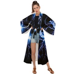 Blue Thunder Colorful Lightning Graphic Impression Maxi Kimono by picsaspassion