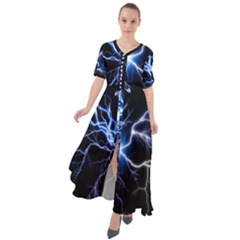 Blue Thunder Colorful Lightning Graphic Impression Waist Tie Boho Maxi Dress by picsaspassion