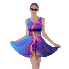 Blue Lightning Colorful Digital Art Skater Dress by picsaspassion