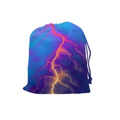 Blue Lightning Colorful Digital Art Drawstring Pouch (large) by picsaspassion