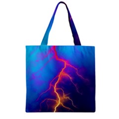 Blue Lightning Colorful Digital Art Zipper Grocery Tote Bag by picsaspassion