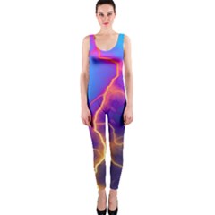 Blue Lightning Colorful Digital Art One Piece Catsuit by picsaspassion