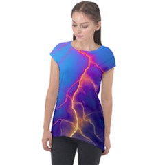 Blue Lightning Colorful Digital Art Cap Sleeve High Low Top by picsaspassion