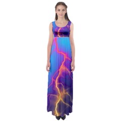 Blue Lightning Colorful Digital Art Empire Waist Maxi Dress by picsaspassion