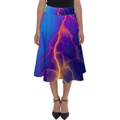 Blue Lightning Colorful Digital Art Perfect Length Midi Skirt by picsaspassion