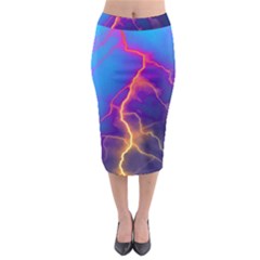Blue Lightning Colorful Digital Art Midi Pencil Skirt by picsaspassion