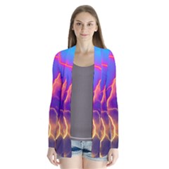 Blue Lightning Colorful Digital Art Drape Collar Cardigan by picsaspassion