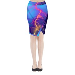 Blue Lightning Colorful Digital Art Midi Wrap Pencil Skirt by picsaspassion