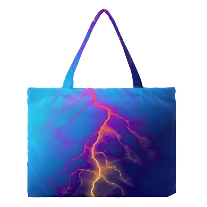 Blue Lightning colorful digital art Medium Tote Bag