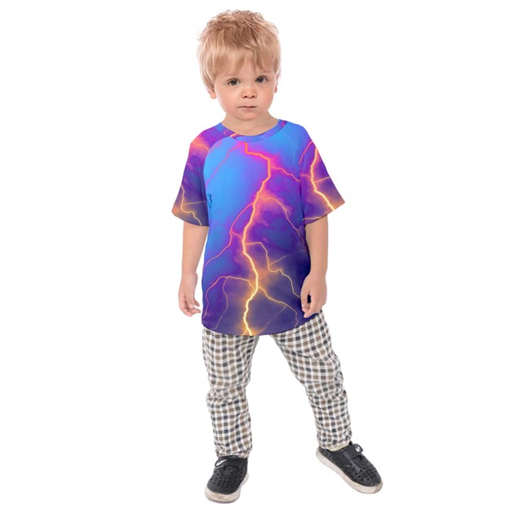 Blue Lightning colorful digital art Kids  Raglan Tee