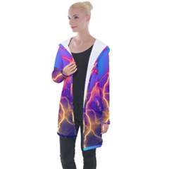 Blue Lightning Colorful Digital Art Longline Hooded Cardigan by picsaspassion