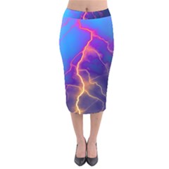 Blue Lightning Colorful Digital Art Velvet Midi Pencil Skirt by picsaspassion