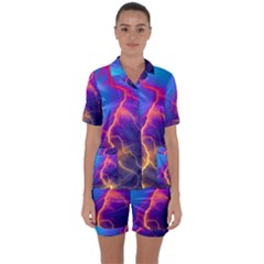 Blue Lightning Colorful Digital Art Satin Short Sleeve Pyjamas Set by picsaspassion