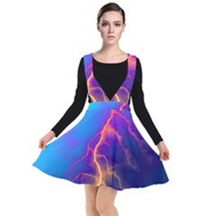 Blue Lightning Colorful Digital Art Plunge Pinafore Dress by picsaspassion