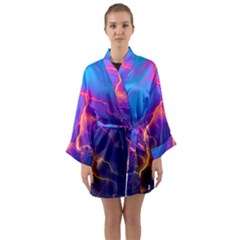 Blue Lightning Colorful Digital Art Long Sleeve Satin Kimono by picsaspassion