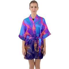 Blue Lightning Colorful Digital Art Half Sleeve Satin Kimono  by picsaspassion