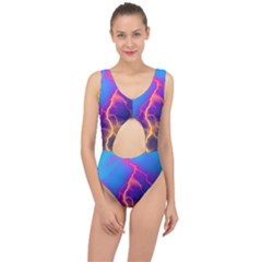 Blue Lightning Colorful Digital Art Center Cut Out Swimsuit by picsaspassion