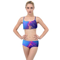 Blue Lightning Colorful Digital Art Layered Top Bikini Set by picsaspassion