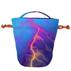 Blue Lightning Colorful Digital Art Drawstring Bucket Bag by picsaspassion