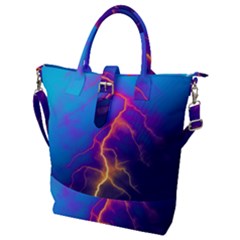 Blue Lightning Colorful Digital Art Buckle Top Tote Bag by picsaspassion