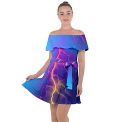 Blue Lightning Colorful Digital Art Off Shoulder Velour Dress by picsaspassion