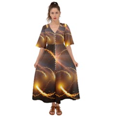 Flying Comets And Light Rays, Digital Art Kimono Sleeve Boho Dress