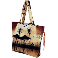 Cute Little Dancing Fairy In The Night Drawstring Tote Bag by FantasyWorld7