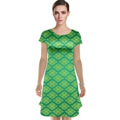 Pattern Texture Geometric Green Cap Sleeve Nightdress