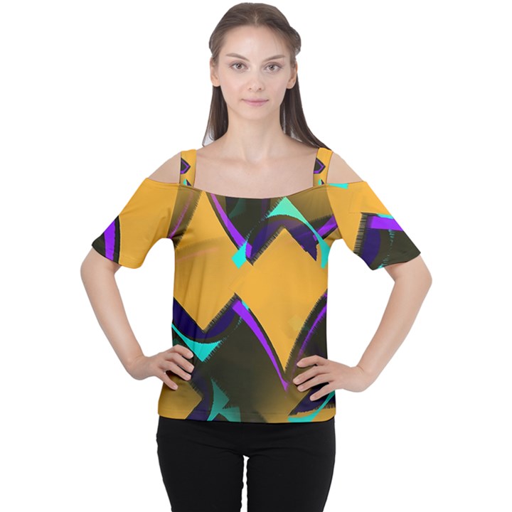 Geometric Gradient Psychedelic Cutout Shoulder Tee