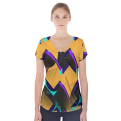 Geometric Gradient Psychedelic Short Sleeve Front Detail Top