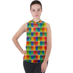 Background Colorful Abstract Mock Neck Chiffon Sleeveless Top