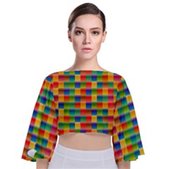 Background Colorful Abstract Tie Back Butterfly Sleeve Chiffon Top