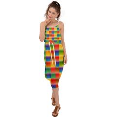 Background Colorful Abstract Waist Tie Cover Up Chiffon Dress