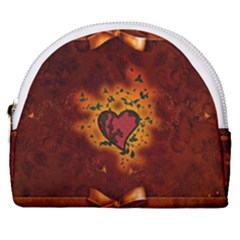 Beautiful Heart With Leaves Horseshoe Style Canvas Pouch