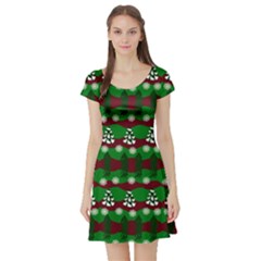 Snow Trees And Stripes Short Sleeve Skater Dress by bloomingvinedesign