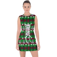 Snow Trees And Stripes Lace Up Front Bodycon Dress by bloomingvinedesign