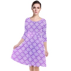 Pattern Texture Geometric Purple Quarter Sleeve Waist Band Dress