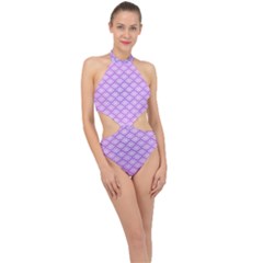 Pattern Texture Geometric Purple Halter Side Cut Swimsuit by Mariart