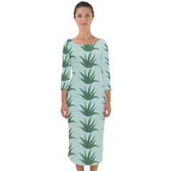 Aloe Plants Pattern Scrapbook Quarter Sleeve Midi Bodycon Dress