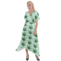 Aloe Plants Pattern Scrapbook Cross Front Sharkbite Hem Maxi Dress