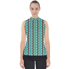 Background Chevron Blue Mock Neck Shell Top