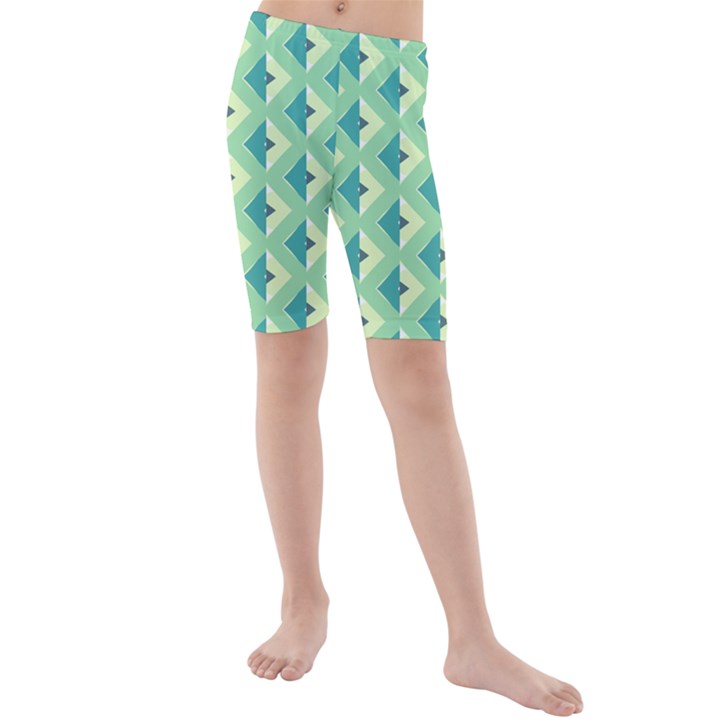 Background Chevron Green Kids  Mid Length Swim Shorts